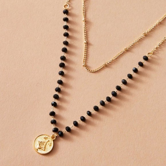 5 for $25 Layered Black Bead Gold Chain Necklace - Picture 2 of 5